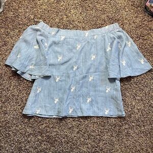 NWOT Judith March blue size medium off the shoulder deer blouse